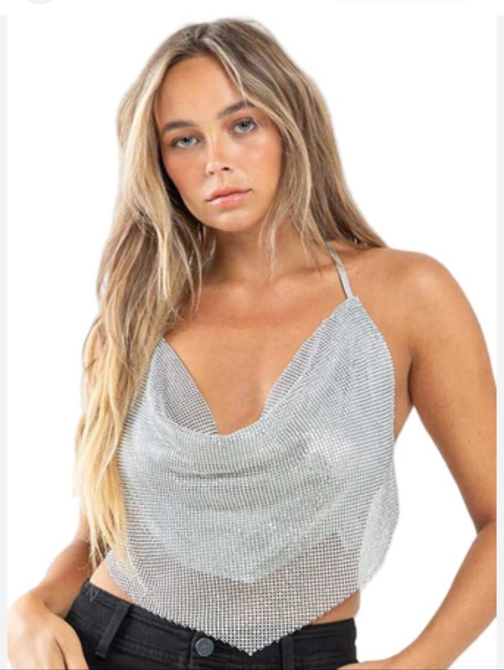 Nwt Diamante Halter White Rhinestone Halter Top Sz M/l G Edition